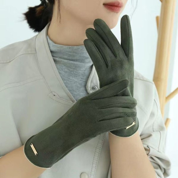 Varme vinterhansker for kvinner med sensitiv berøringsskjerm teksting fingre grønne KLB