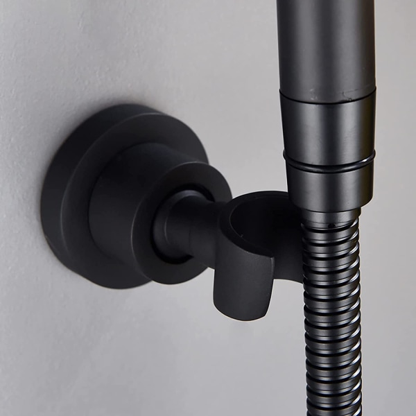 Rund sort bruseholder i rustfrit stål, brusehovedholder til vægmontering, 360° roterbar håndbruserholder, brusehovedholder