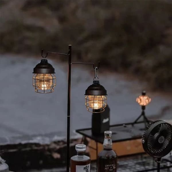Bærbar udendørs camping lanterne med karabinhage, farve: elegant sort