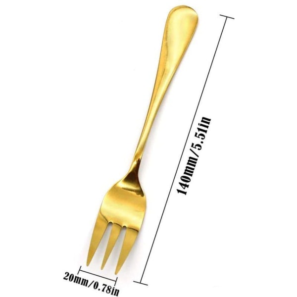 Bordsgafler i rustfrit stål Dessertgafler Pakke med 8 Gyldne Små Kagegafler Fest KLB