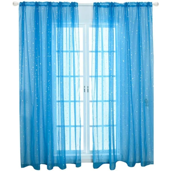 1kpl- 100 * 200 cm (sininen) Voile-ikkunaverho Romanttinen hopeatähtikalvo-ikkunankäsittely paljeteilla Stars verhot -paneeli ikkunalle