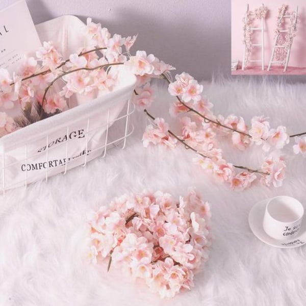 Konstgjord körsbärsblomstergirlang rosa 1,8 m, för bröllop, fest, 2-pack