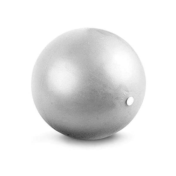 Mjuk Pilatesboll, 23-25 cm liten träningsboll med uppblåsbart sugrör, grå