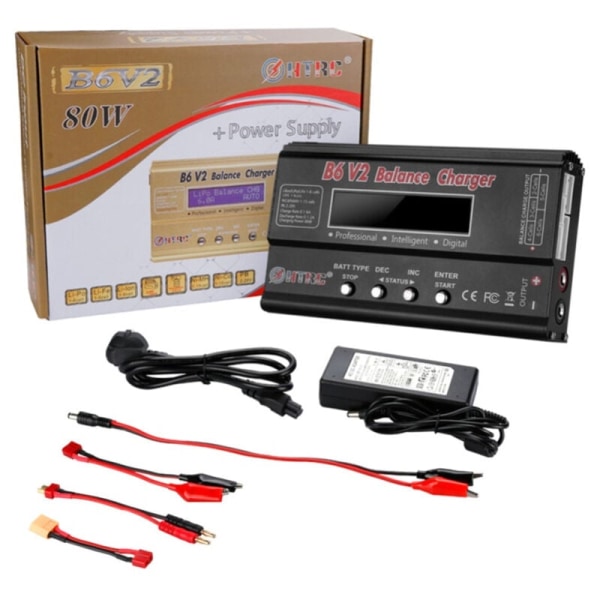 HTRC B6V2 Lithium-ion-oplader Sort 80W 6A, 1S-6S digital oplader, Til Lipo/Li-ion/LiFe/NiCd/NiMH/LiHV/PB Smart Rc Bilbatteri KLB