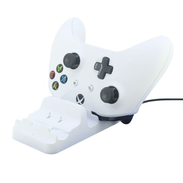 Dubbel laddningsdocka för Xboxone handkontroll trådlös handkontroll, vit KLB
