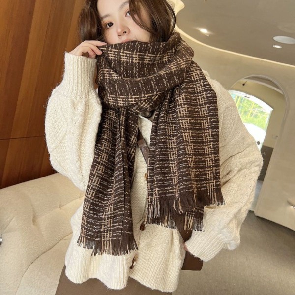 Skjerf for kvinner, rutete pleddskjerf, trendy rutete skjerf, oversized omslag, kaffe KLB