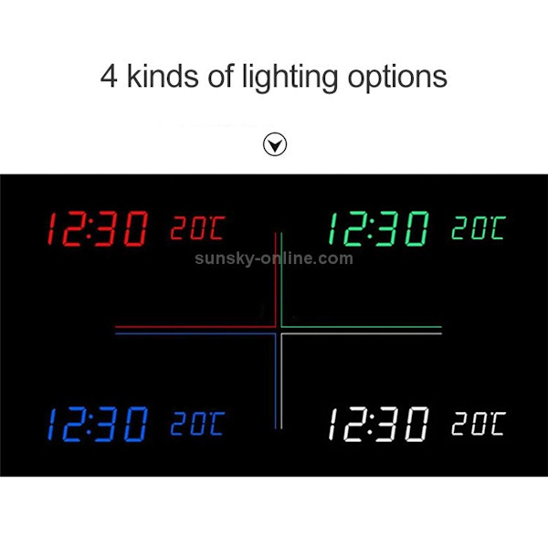 Flerfärgad ljudstyrd träklocka modern digital LED-bordsalarmklocka termo