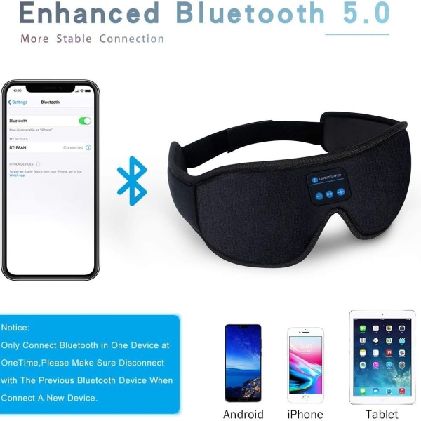Sovehodetelefoner, Bluetooth 5.0 trådløs 3D øyemaske, hodetelefoner