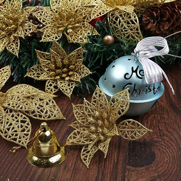 Kaheign 30 stk juleblomster glitter kunstige juleblomster, 7,5/10/ KLB