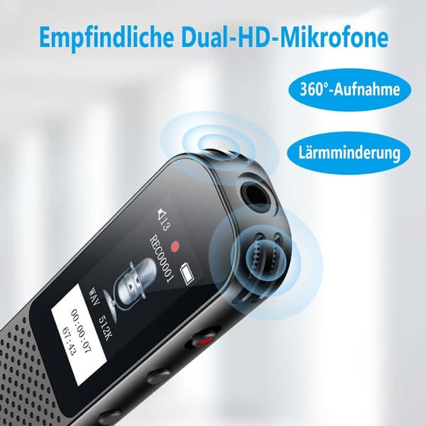 64GB Digital Diktafon Mini, 3072Kbps Stemmeaktiveret KLB