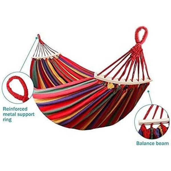 Outdoor cotton double hammock, 280x150CM, up to 300KG, with wooden sticks, garden, camp KLB