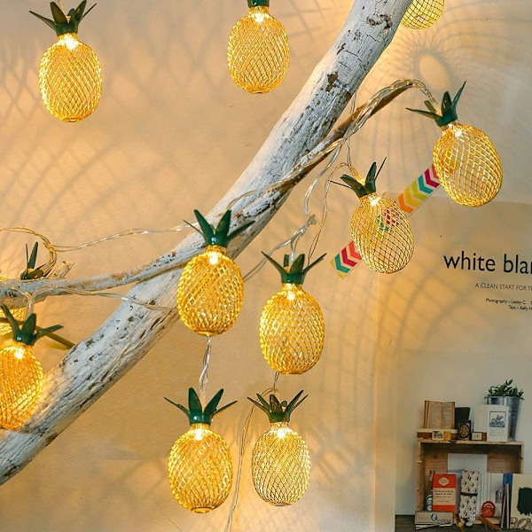 Ananas LED-lyskæde, batteridrevet fe-lyskæde til fest, soveværelse, hjem, fødselsdag, udendørs, hawaiiansk, tropisk, tiki-gaver, dekorationer