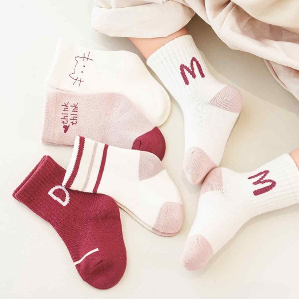 1 set barnsockar rosa tecknade kattstrumpor S KLB