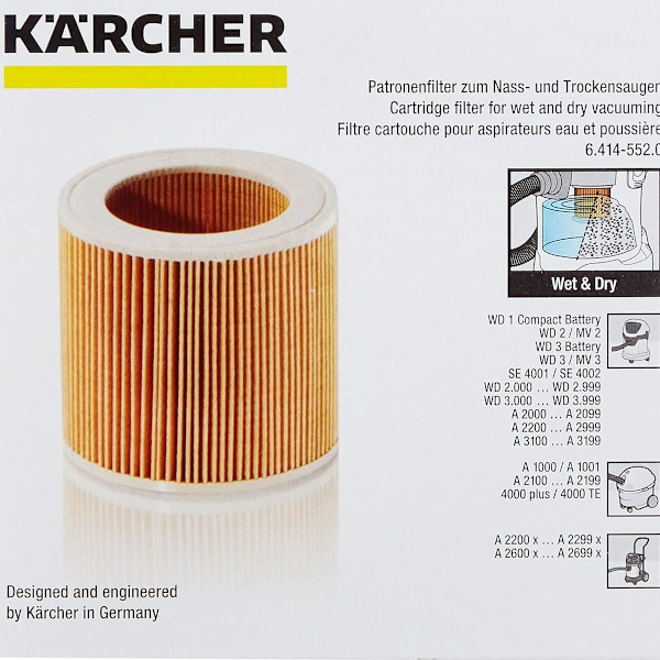 Kärcher ersättningsfilterpatron för WD 2/2200/2250/3/3300 M/3500 P KLB