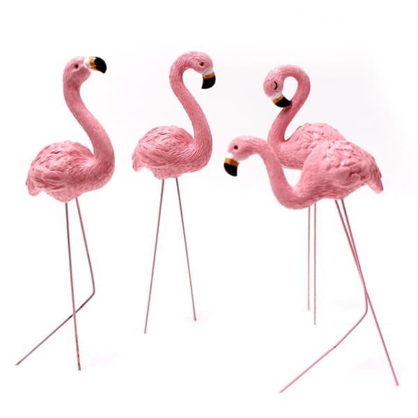 4 Flamingos Pendulum Resin Havefigur til Potteplanter Mikro
