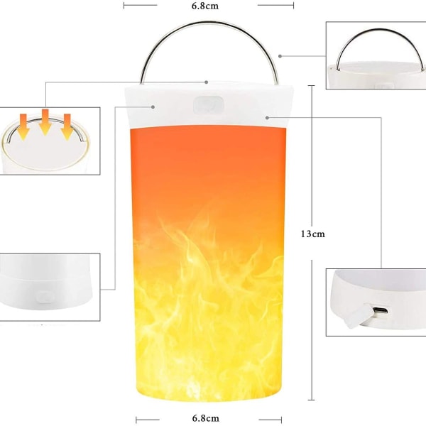 LED-flammeffektlampa, uppladdningsbar batteridriven USB-flamlampa, KLB