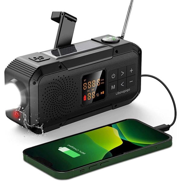 Svingradio nødradio solradio bærbar med 2000mAh batteri radio KLB