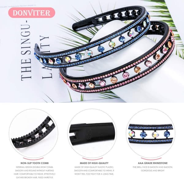 Hårband med strass, dubbla rader, halkfria tandform2