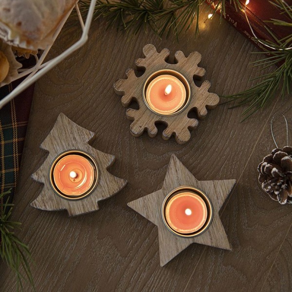 Stilar jul trä ljusstake Star Snowflake julgran design
