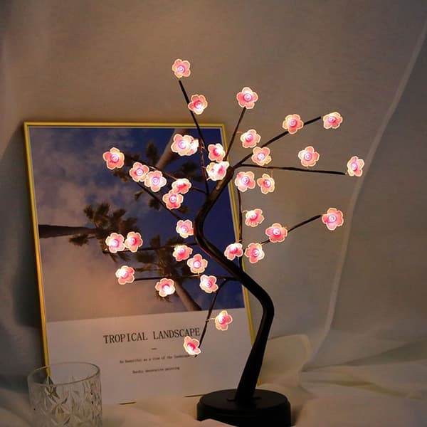 Bonsai-träd LED-ljus skimrande grenar batteri och USB-driven stil 1