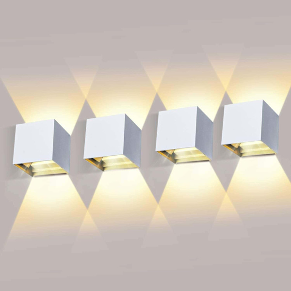 4 stk. utendørs LED-vegglampe 12W innendørs vegglamper varm hvit vanntett design IP65