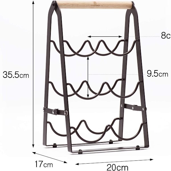 Flaskeholder for seks flasker, sammenleggbar for oppbevaring, oppbevaring