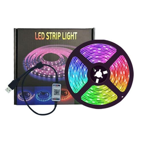 LED-stripe 5m lysstripebelysning, lysstripe RGB SMD