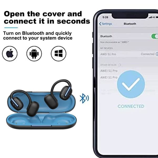 Avoimen korvan langattomat kuulokkeet Bluetooth 5.3 mustalla