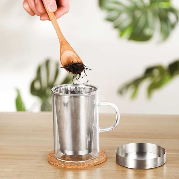 Tekopp med sil og lokk - Borosilikatglasskopp