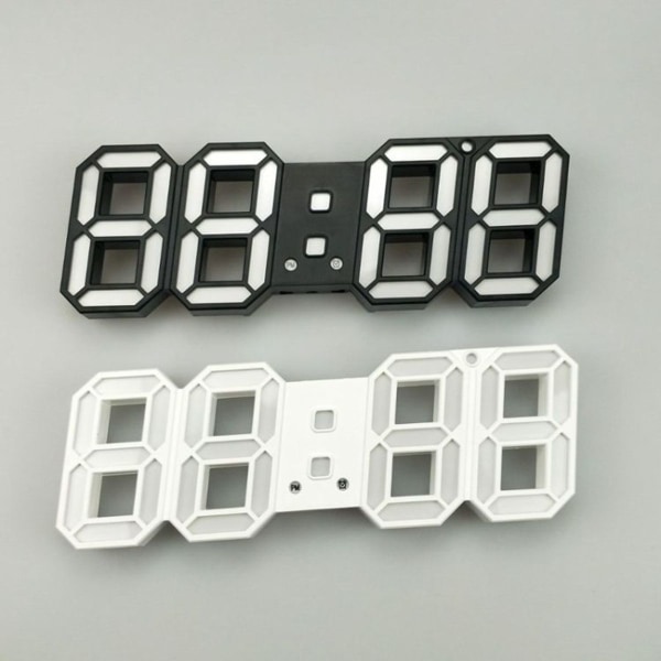 3D Stereo LED-väckarklocka Vardagsrum 3D Väggklocka Svart Ram Rosa Ljus