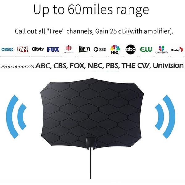 TV-antenne, DVB-T/DVB-T2 antenne indendørs, HDTV-antenne med signalforstærker,