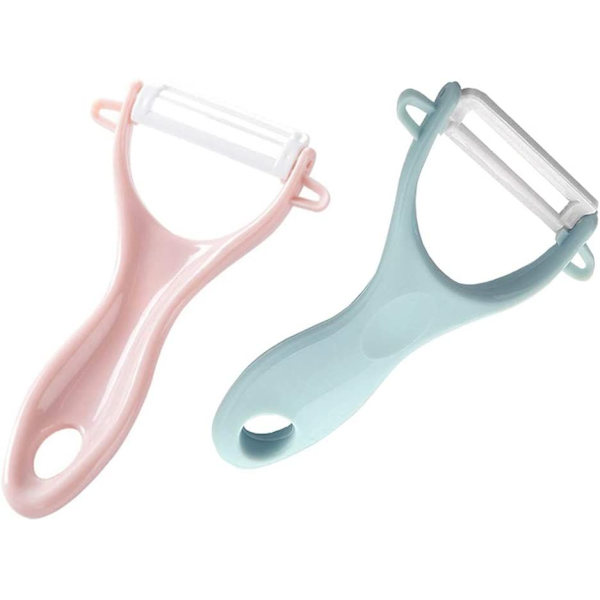 Frukt Skreller, Keramisk Skreller, Keramiske Blad Skrellere for Frukt, Poteter, Skarpe Grønnsaker, Sett med 2 - Rosa