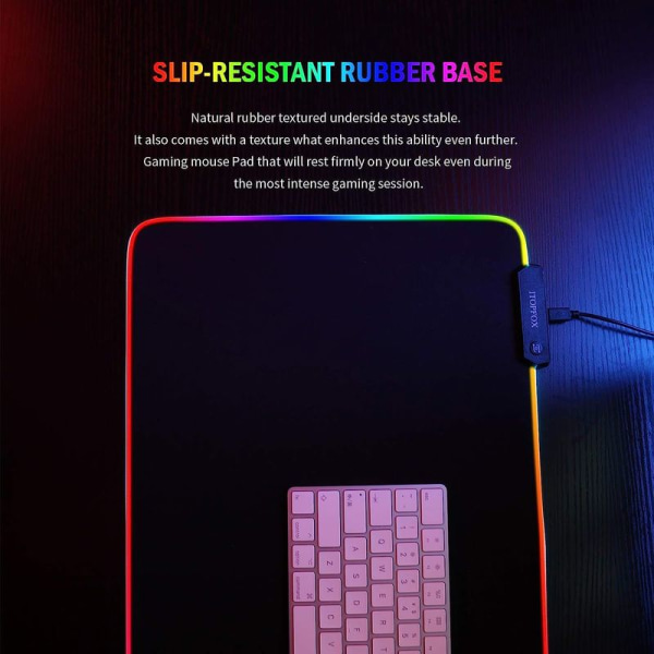 RGB-spillmusematte - stor og langstrakt LED-musematte, 14\"