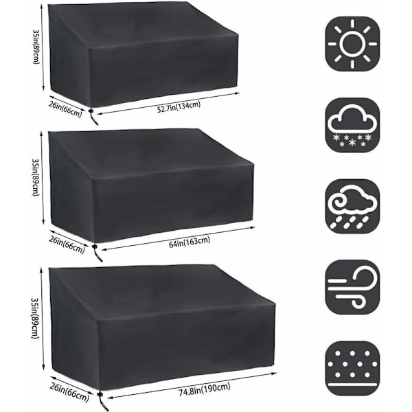 4-sits trädgårdsbänksskydd, utomhus bänköverdrag dammtät, anti-UV, vattentät, vindtät, Oxford skyddande överdrag för soffa (190x66x89cm) KLB
