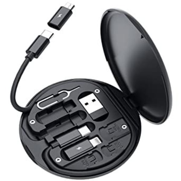 USB Adapter Kit (svart) Kabelkort, Multi-Type Laddningskabel Box Converter USB C till Lightning Type C Micro Adapter Dataöverföring Innehåller Po-kortplats