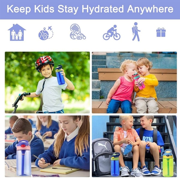 Lila vattenflaska för barn med halm KLB