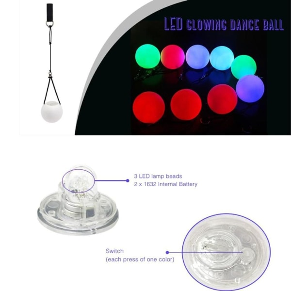 Noctilucent LED Poi Balls - Rave, barnevennlig, LED leketøy med veske KLB