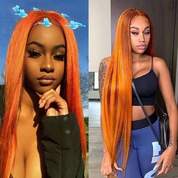 Orange lång peruk för kvinnor