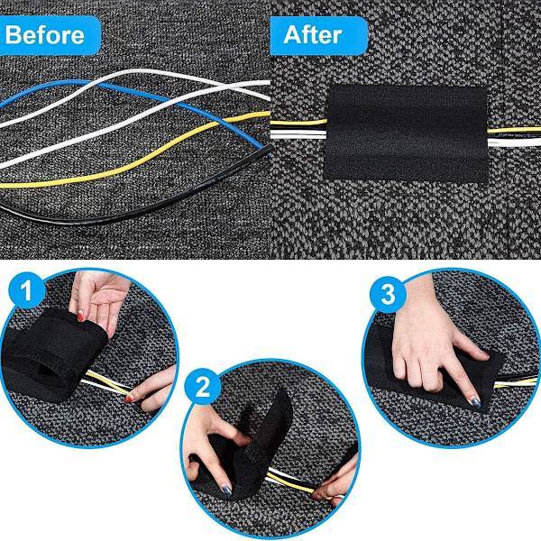 Kabelgrep, gulvdeksel for kabel, kabel, kabelbeskytter, kabel, svart KLB