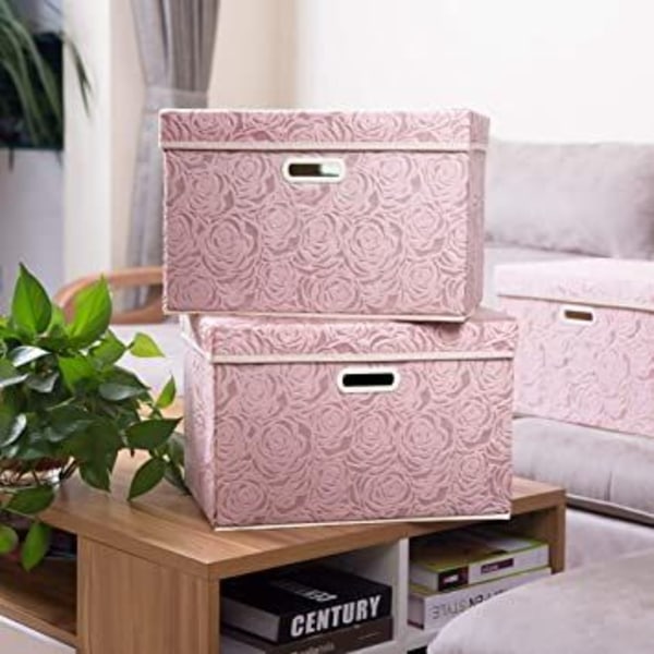 rosa 25x20x17 cm Stora hopfällbara förvaringslådor med lock [1 förpackning] Förvaringslåda för dekorativt tyg Cube Organizer