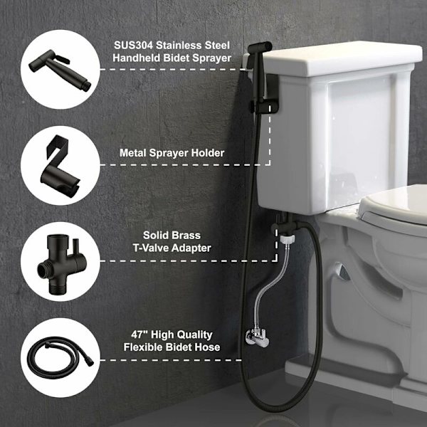 Rustfrit Baby Ble Baby Ble Sprayer i Rustfrit Stål + 1,5 Slange + Montering, Toilet Bidet Tilbehør til Badeværelse til Kæledyrshygienisk Rengøring, Mat Sort KLB