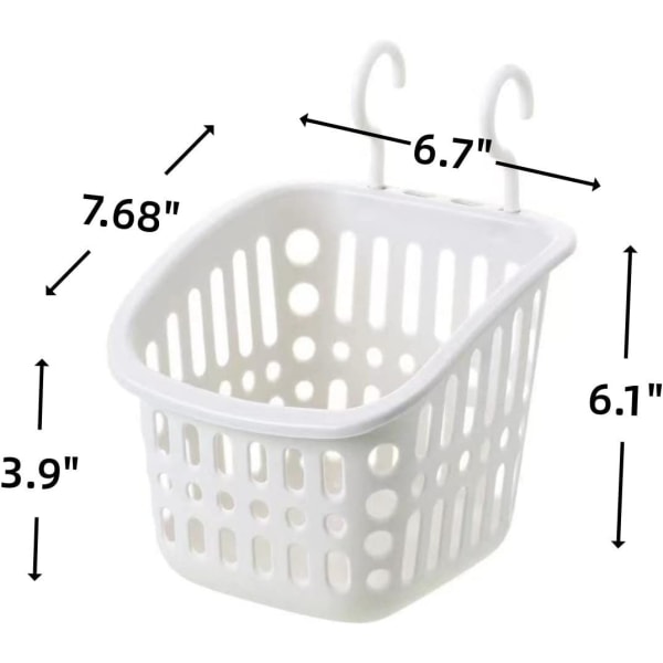 4-delt hengende oppbevaringskurv i plast for bad kjøkken 6,7\"\" × 7,68\"\" × 6,1\"\" (hvit)