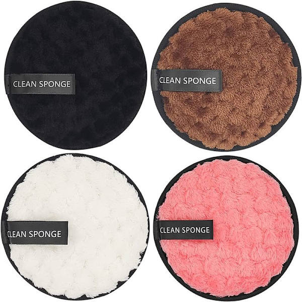 Vaskbare makeupfjernerpuder, 4 stk. lavet af mikrofiber + svamp 4