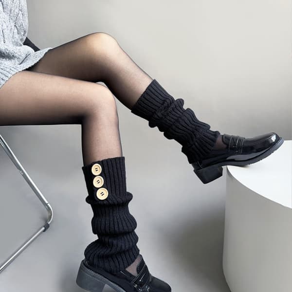 Lårhøje sokker til kvinder Kabelstrik Over Knee Boots Sort KLB