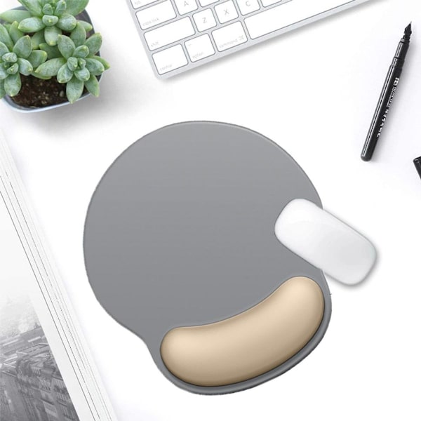 Ergonomisk musematte, silikon musematte med håndleddsbeskyttelse, sølvgrå