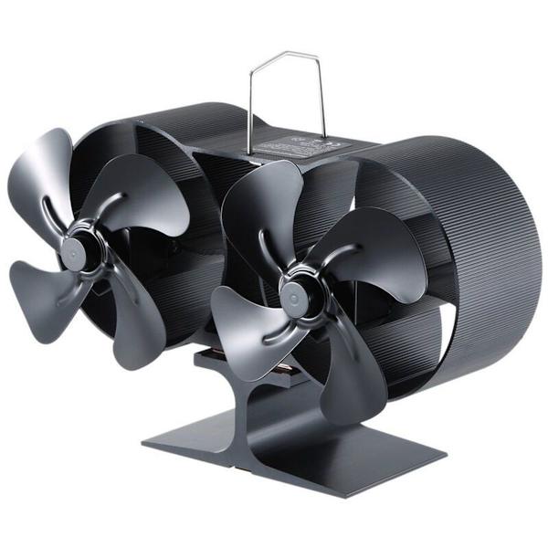 Sort 4-bladet dobbelt hoved komfur ventilator pejs varme ventilator egnet til Massi