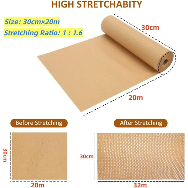 Honeycomb-omslagspapper 30cm×20m(12\"×66')Ekologiskt skyddande kraftpappersförpackning för flyttning av leverantörer istället för bubbelplast