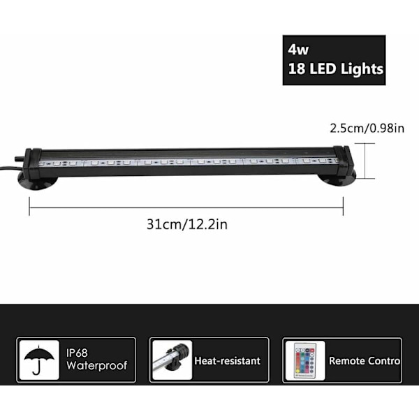 Akvarie LED-fiskrørslampe Vandtæt Akvariefarve Nedsænkelig Akvariebelysning (31 cm EU-stik) KLB