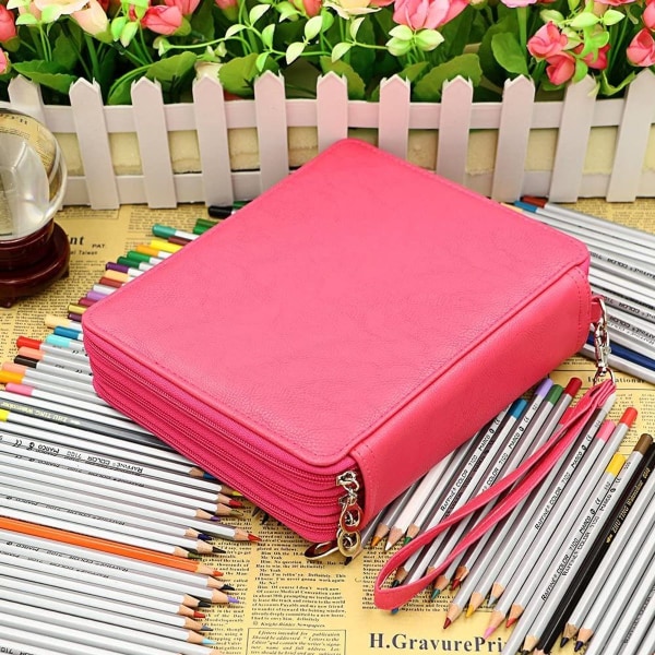 Farget pennal laget av PU-skinn med praktiske rom i rosarød KLB