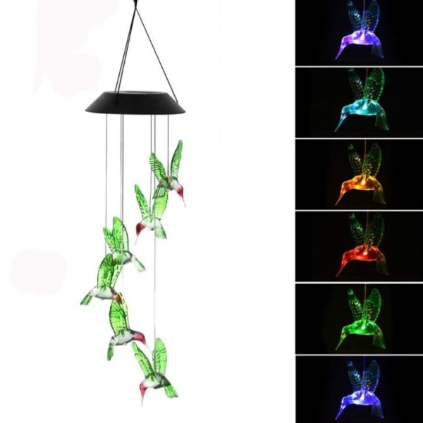 Solar Wind Chime Hummingbird Färgskiftande Mobil Solar Lamp Vattentät LED Färgglad Mobil Solar Powered Wind Chime för hem, trädgård, trädgårdsdekoration